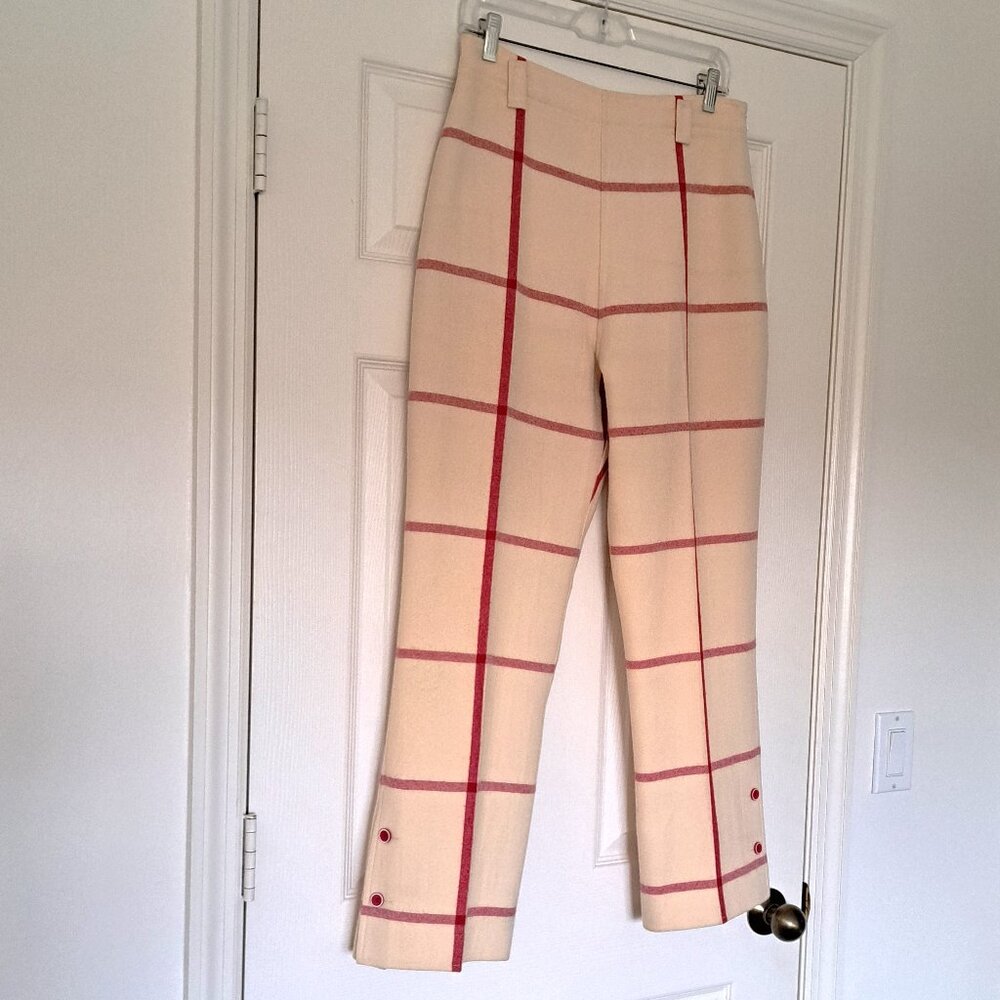 Courrèges Made in France Rare Vintage Cream Pants Windowpane Plaid Wool 8 FR 40